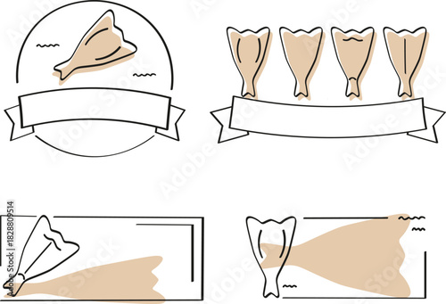Fish Fillet Lineart Logo Label Icon for Seafood Brands, Minimal Outline Design Featuring Salmon, Tuna, Cod, Bacalhau for Packaging, Restaurants, and Culinary Branding Projects.