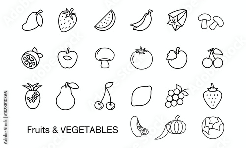  fruits and vegetables vector.