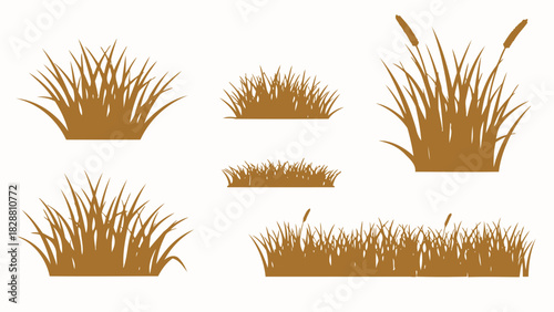 Grass Tufts Silhouettes Vector Illustration Isolated on White Background