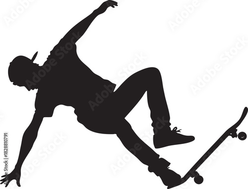 Skateboarder Kickflip Silhouette Black Vector on Transparent Background
