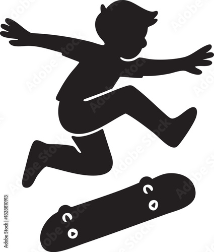 Skateboarder Kickflip Silhouette Black Vector on Transparent Background
