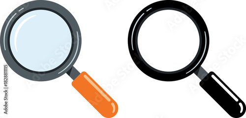 Two magnifying glasses one orange handle one black handle