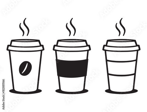 Steaming takeaway coffee cup with simple modern minimal design concept