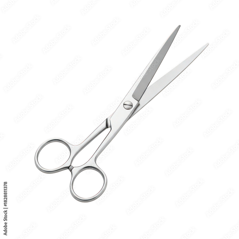 Fototapeta premium Metallic professional scissors, open, isolated for cutting tasks isolated on white background