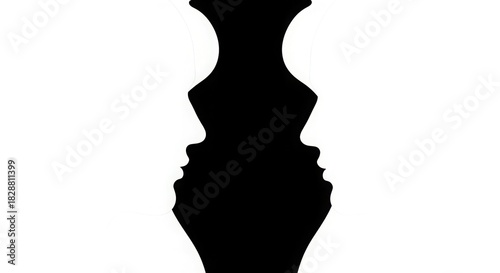 Optical illusion of a vase or two faces in profile with a black and white color scheme art design