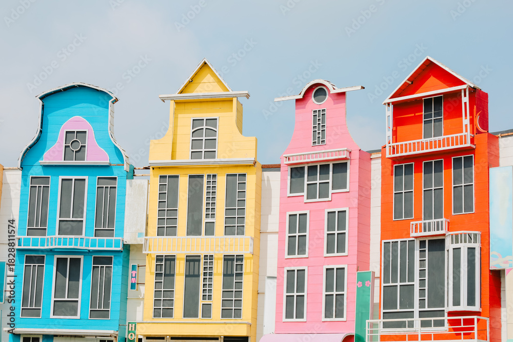 Fototapeta premium Vibrant Facade Colorful Building Architecture Exterior in Netherlands Style
