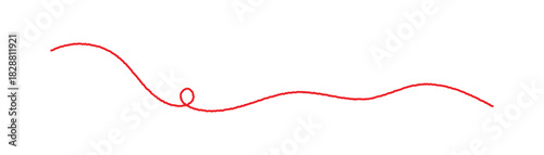 a red silk thread looped in a circle form, extending on both ends, symbolizing the red thread of fate in chinese tradition, on a white background with copy space.Line of red yarn, long red thread