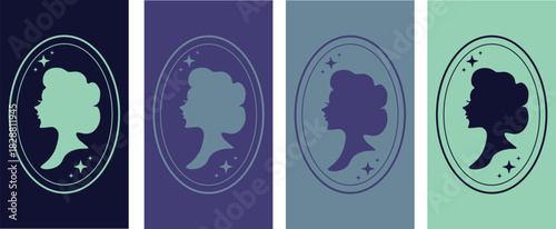 Billede på lærred Bridgerton concept, Ladies from 18th-19th century, Wallpaper vector