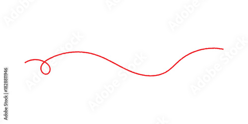 a red silk thread looped in a circle form, extending on both ends, symbolizing the red thread of fate in chinese tradition, on a white background with copy space.Line of red yarn, long red thread