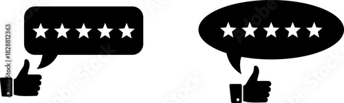 Customer feedback and star ratings in speech bubbles