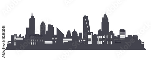 Vector illustration of a city skyline. Flat style urban landscape cityscape. Silhouette of a city. Backgrounds of cityscapes. Daytime skyline on a white background.