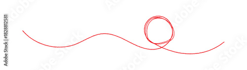 Red silk thread looped in a circle form, symbolizing vector thread of fate in tradition. .Line of red yarn, long red thread. Red thread isolates on a white background. Red Wavy Thread Line Icon