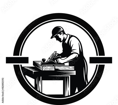 Craftsman shaping wood with hand plane carpentry woodworking industry skills
