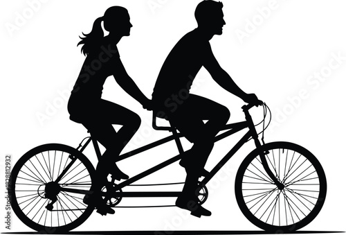 Silhouette of a couple riding a tandem bicycle together