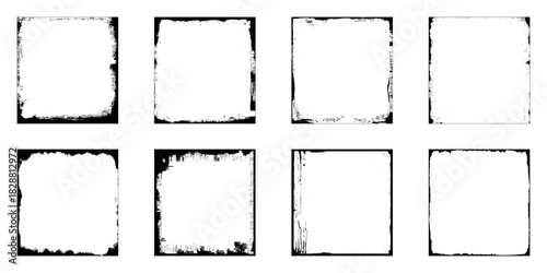 Set of vector grunge frame border template or texture with paint brush stroke for social media background decoration. Retro torn paper for business banner. Dirty black grunge frame pattern