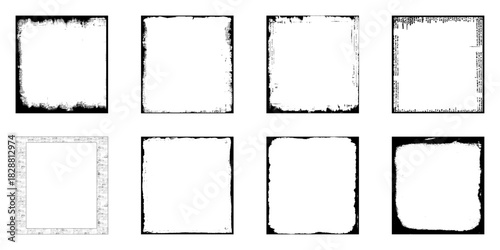 Set of vector grunge frame border template or texture with paint brush stroke for social media background decoration. Retro torn paper for business banner. Dirty black grunge frame pattern