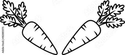 "Simple Black and White Line Illustration of Carrots"