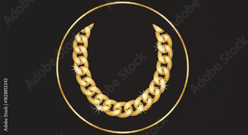 Golden chain forming a semicircle inside a golden circle on a black background