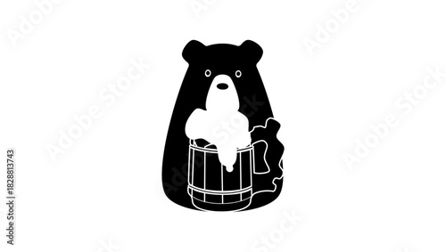 a bear with a mug of beer, black isolated silhouette