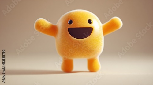 Cute yellow blob mascot with open arms and a big happy smile