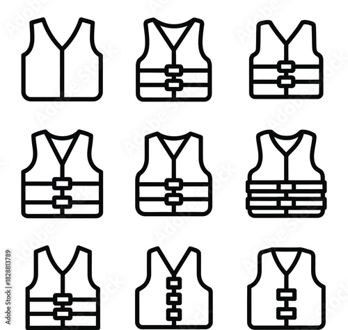 Life vest icon set safety equipment vector design illustration outlines