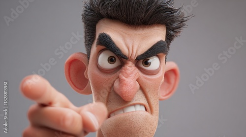 Angry man leans in, pointing accusingly with a fierce glare.