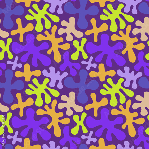 Colorful abstract seamless pattern. Creative geometric shape background trendy design with liquid wavy shapes. Doodle backdrop.