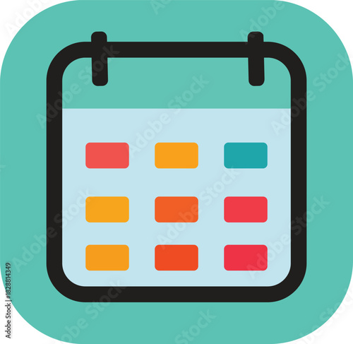 Vector calendar app icon with shadow and flat design for mobile and web business symbol and illustration set
