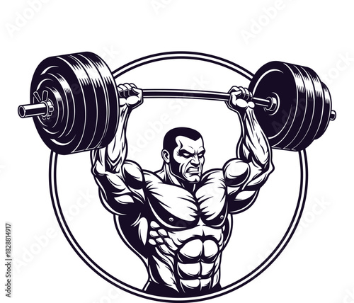 Weightlifter lifting heavy barbell in a powerful illustration with focus