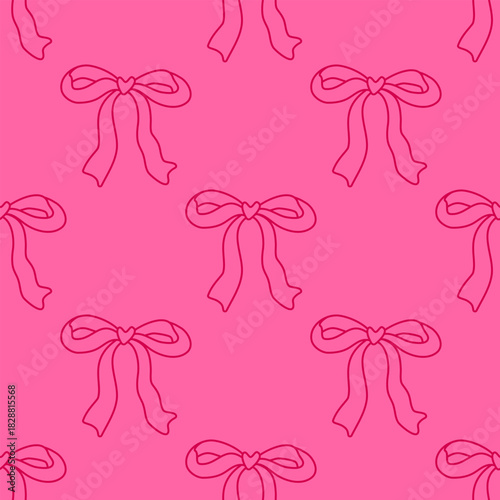 Pink seamless pattern with hand drawn bows in cute coquette style creating a playful ribbon design for feminine packaging, cards and fabric prints.
