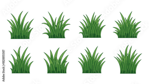 Cartoon Turf Grass Clumps Fresh Springtime Lawns Illustration Collection