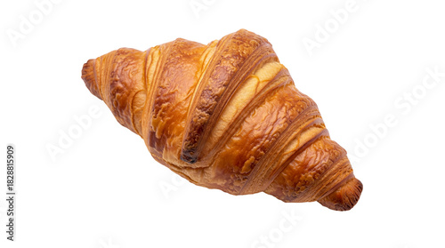 Golden brown croissant isolated on transparent background, delicious French pastry for breakfast and bakery concepts PNG