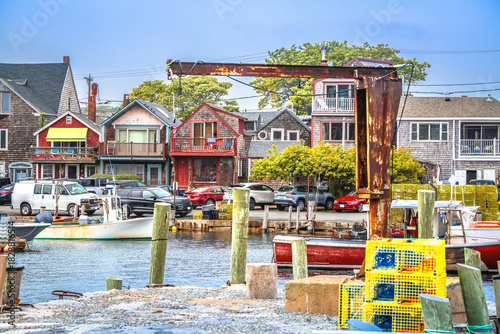 Tableau sur toile Town of Rockport on Cape Ann harbor and colorful cottages view, famous summer to