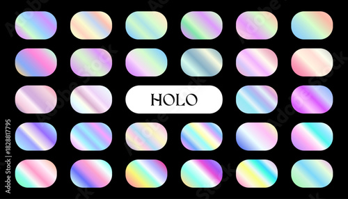 Vibrant Holographic Gradient Elements A Collection of Colorful, Futuristic Design Assets