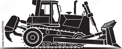 Black Silhouette of a Bulldozer with Ripper Attachment