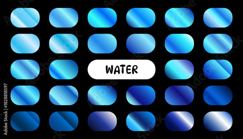 Beautiful collection of blue gradient swatches on a black background, perfect for design projects