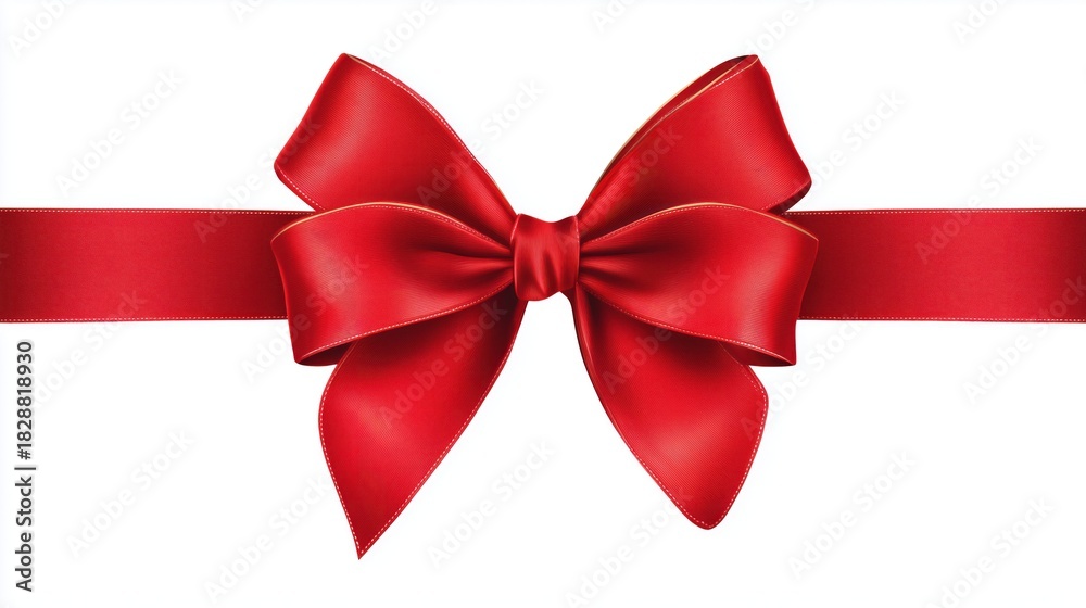 Fototapeta premium Shiny Red Satin Bow on White Background for Gift Wrapping and Festive Decor