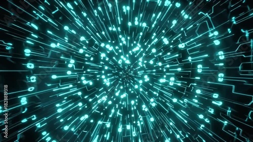 Abstract blue energy flow beams radiating bright light blue energy charging effect on black background electrical field, numerous bright light rays explode outward, profound sense