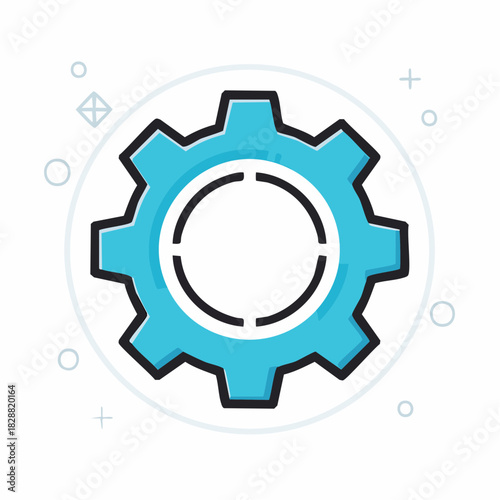 Blue gear icon, a contemporary graphic design representing settings, mechanics, and technology, embodying concepts of configuration, optimization, and solution development for modern systems