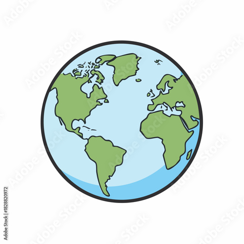 Hand-drawn global Earth illustration depicting continents and oceans, symbolizing worldwide connection, environmental awareness, and international travel concepts