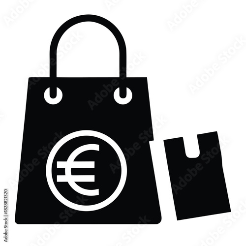 Purchase shopping bag euro vector icon