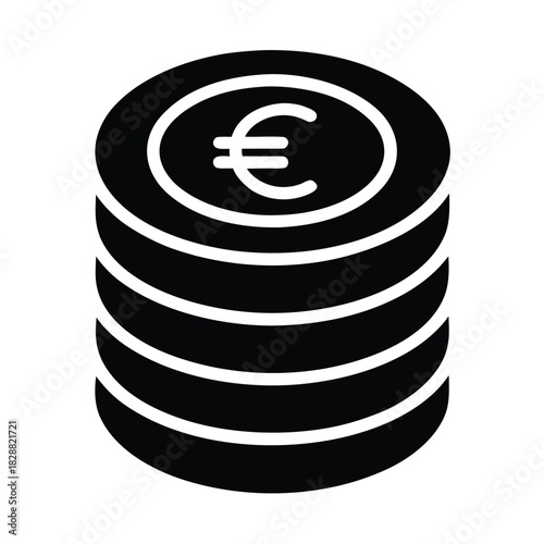 Coins stack euro currency finance icon on white background