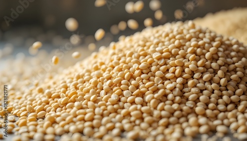   “Lightweight sesame grains drifting vertically like tiny particles, sharp macro detail, individually visible texture, transparent background, premium PNG cutout.”
