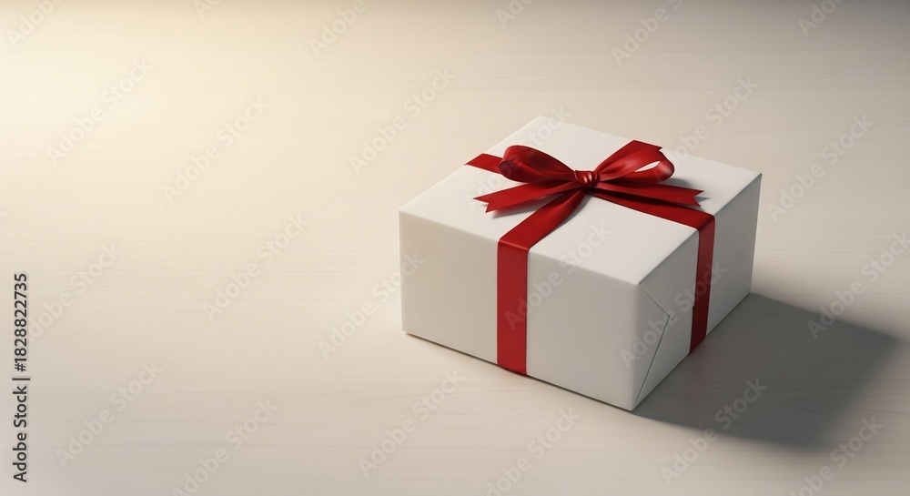 Obraz premium Simple Gift Wrapping: Isolated White Box Tied with Vibrant Red Ribbon and Bow