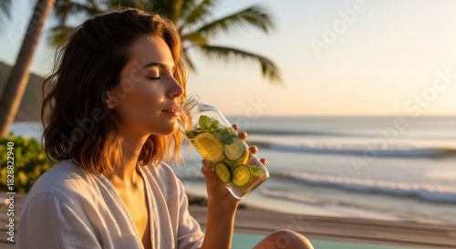 Tropical sunset moment with a refreshing detox drink