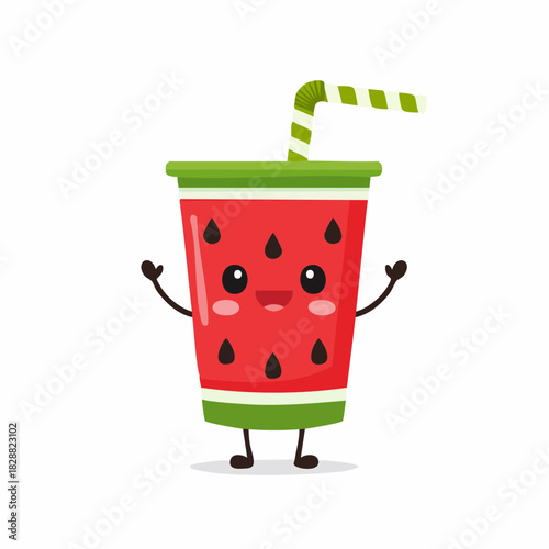 Cute Watermelon Juice Character Illustration for Summer Vibes and Refreshing Drink Concept