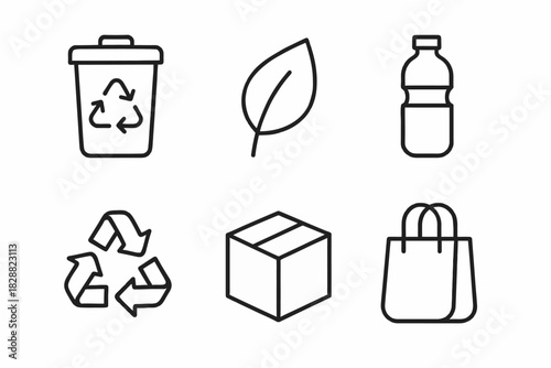 Sustainable icons: recycling, leaf, bottle, and eco-friendly symbols