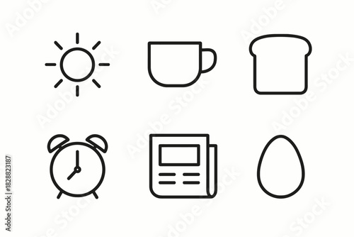 Minimalist line icon set for morning routine