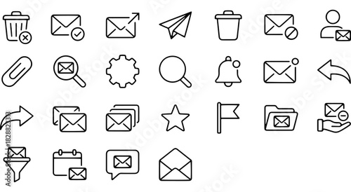 Email, message, communication, and user interface line icon set design Vector