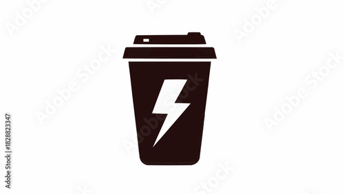 A simple, clean icon of a disposable coffee cup with a white lightning bolt symbol, representing energy or caffeine.